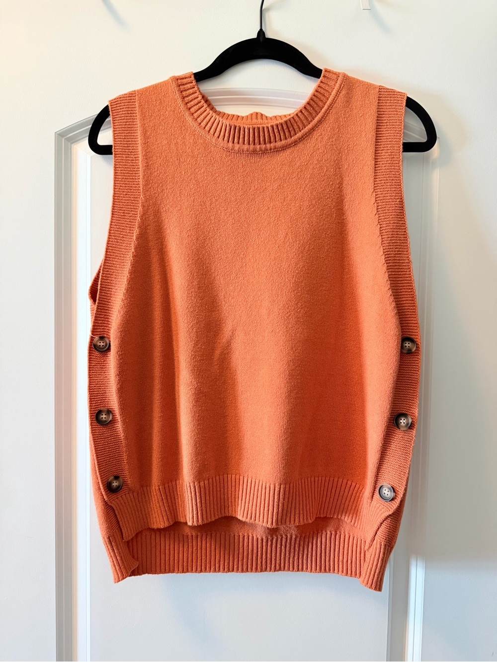 Amazon Orange Sleeveless Button-Accent Knit Top